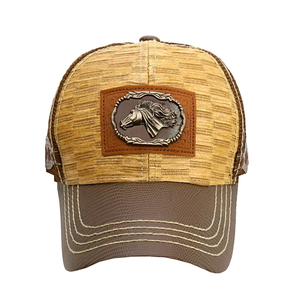 HORSE PATCH HAT WITH SIDE STRAW BAND